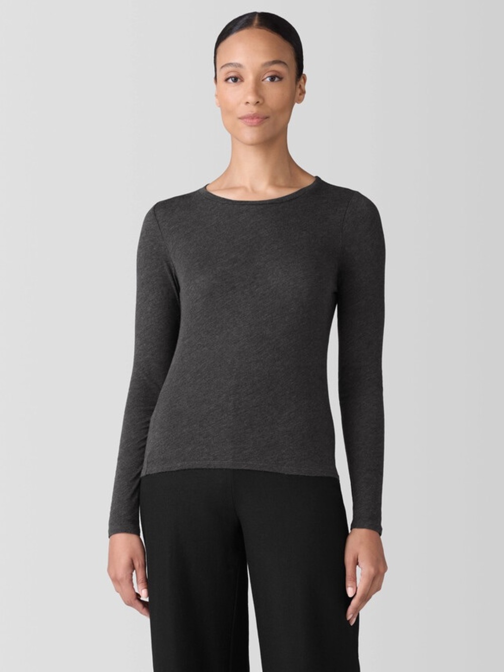NWT Eileen Fisher Charcoal Gray Tencel Cotton Long Sleeve Top XXS
